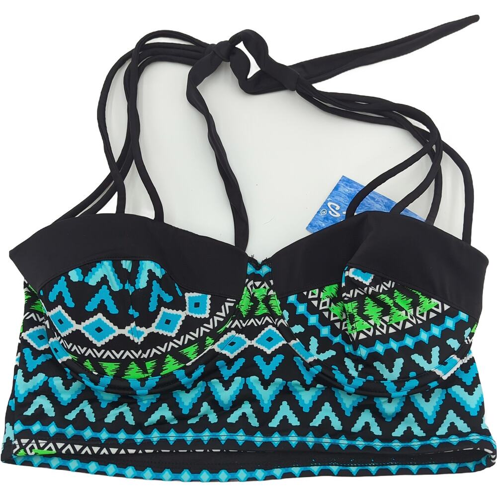 100 Degrees NWT M (8-10) Blue Black Swim Top
